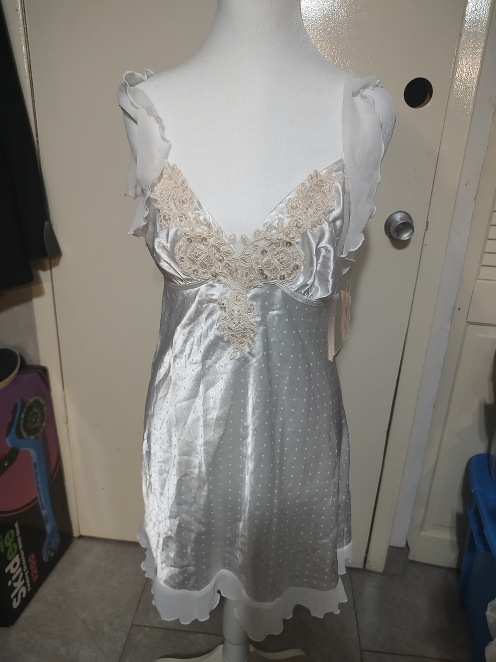 Linea Donatella Ivory Satin Chemise with Lace Accents